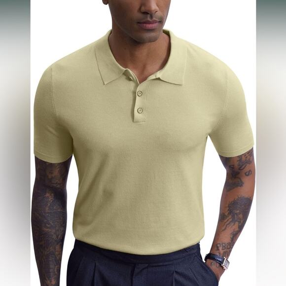 Mainfini Men's Knit Button Polo Shirts Beige XXL - Picture 1 of 10